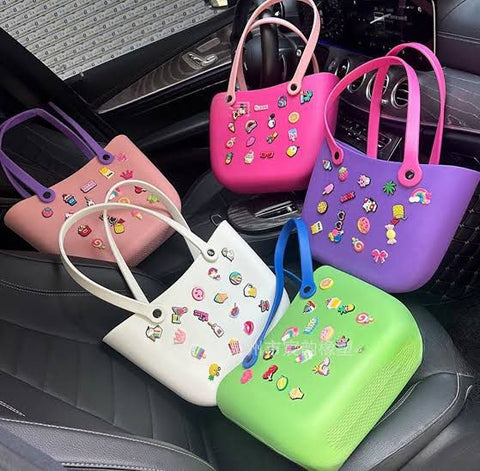 Crocs Branded Tote Bag – Lightweight EVA Handbag with Decorative Charm